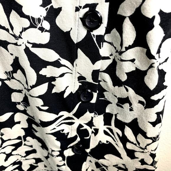 J Jill Floral Black Cream Leaf Short Sleeve Tunic Dress Size Small‎ Petite - Picture 4 of 8